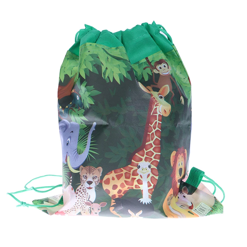 

Jungle Animal Theme Mochila Birthday Party Non-woven Fabrics Drawstring Gifts Bags Baby Shower Decoration Backpack 12pcs/lot