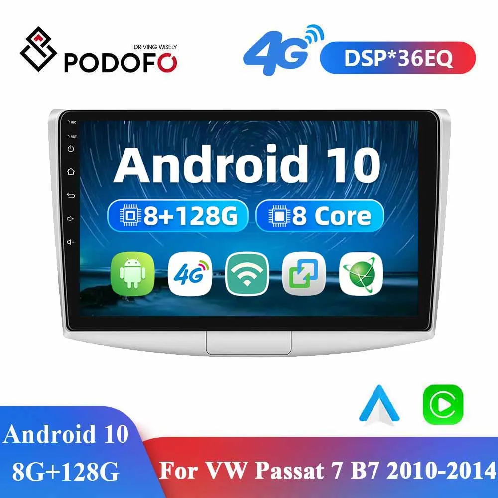 

Автомобильный мультимедийный плеер Podofo, стерео-система на Android 10,0, с 10 "экраном, GPS, для Volkswagen Passat B7, B6, CC, 2010-2014, типоразмер 2DIN