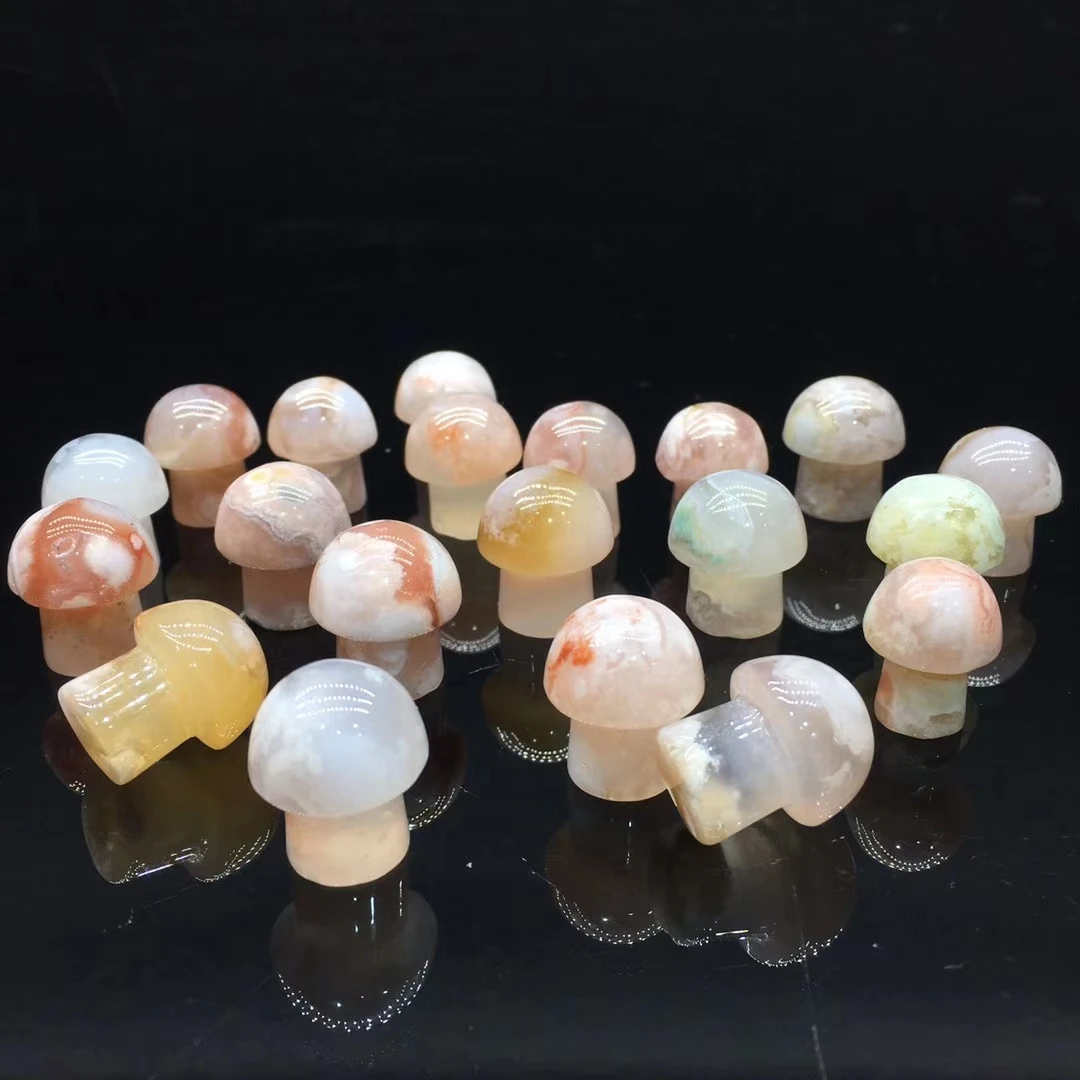 

10pcs Lovely Mini Natural Cherry Blossom Agate Mushroom Quartz Crystal Hand Polished Healing Natural Stones and Minerals