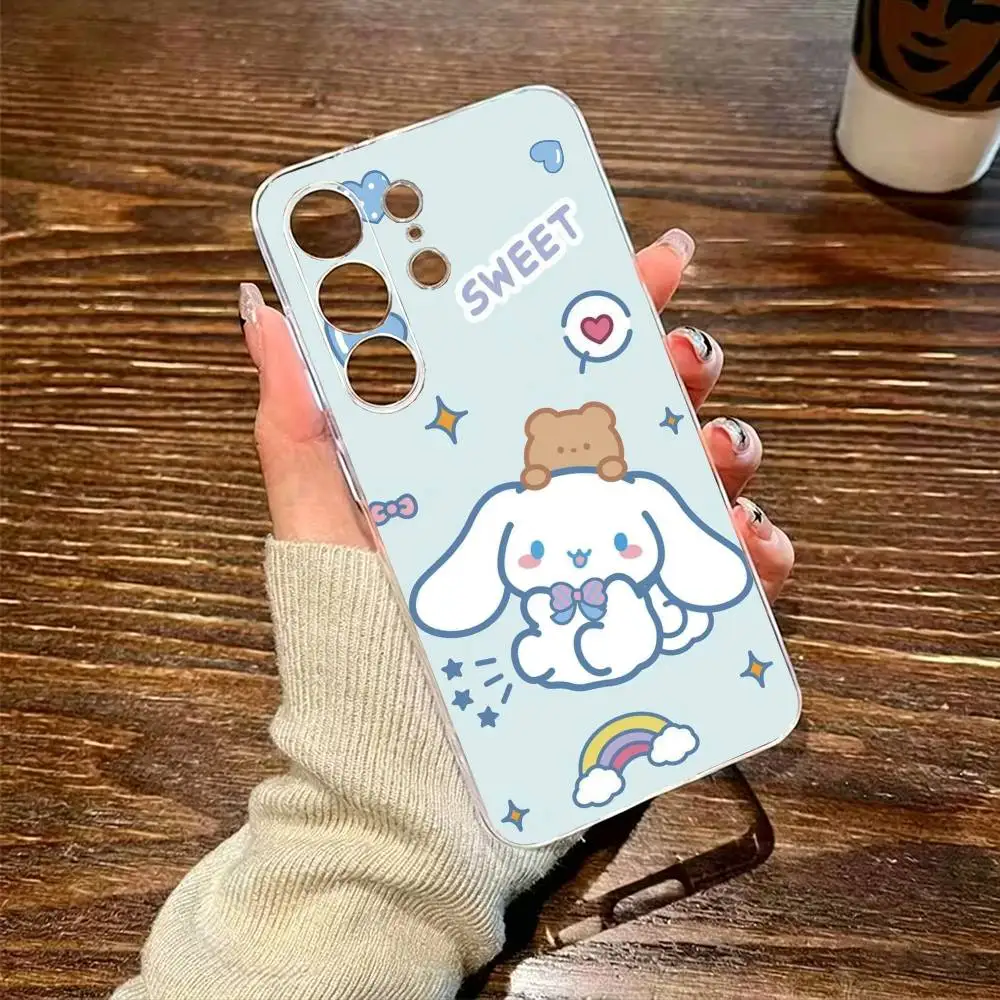 Фото Прозрачный жесткий чехол для телефона с милым мультяшным рисунком Y-Cinnamoroll-s для Samsung S26,25,24,23,22,30,21,10,9,Ultra,Plus,Lite, прозрачный чехол SS №5