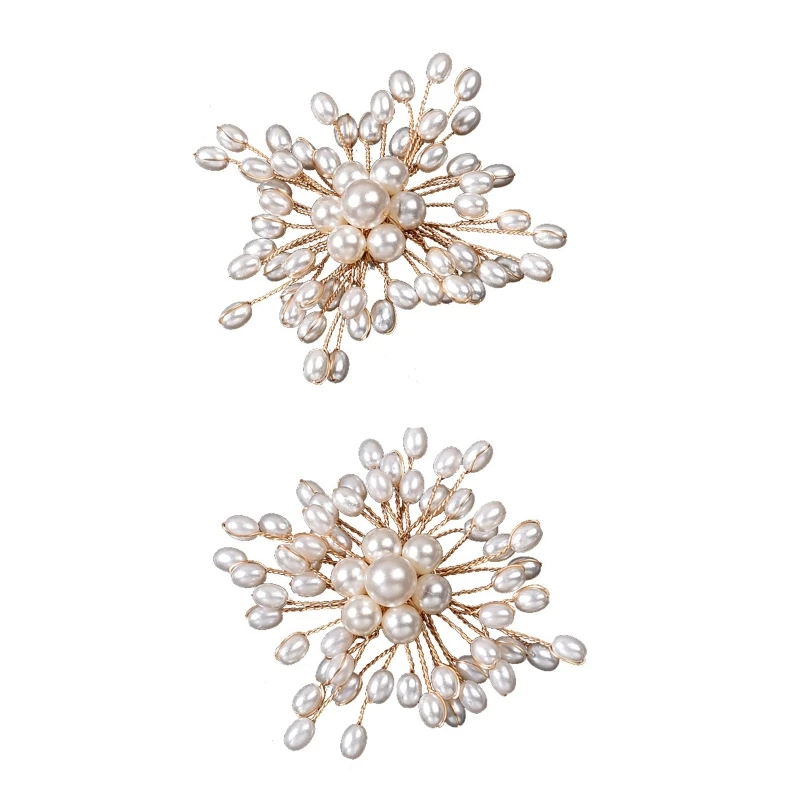 

2 PCs Handmade Pearl and Crystals Flower Shoe Clips Party DIY Floral Shoe Buckle Bridal Wedding Shoes Decoration Charms