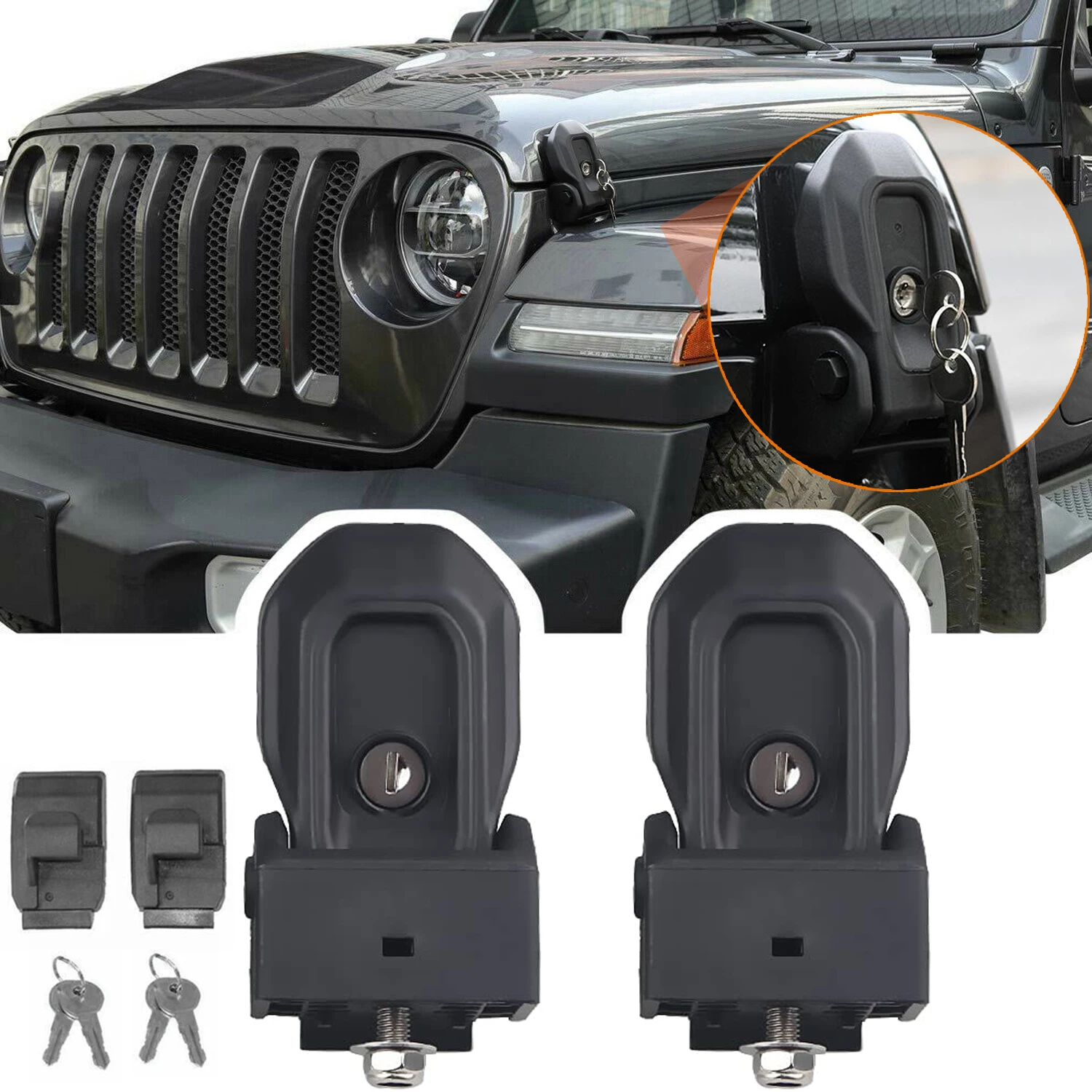 

Car Engine Hood Latch Catch Bonnet Kit With Key Lock for Jeep Wrangler JL JLU Gladiator JT 4XE 2018-2023 Exterior Accessories