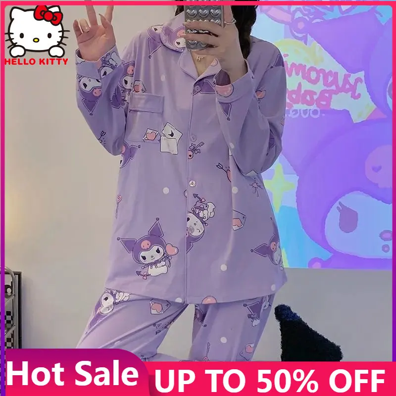 

Sanrio Hello Kitty Autumn Milk Sweet Pajamas Pants Anime Y2k Girl Japanese Long Sleeve Soft Student Home Clothes Women's Pijamas