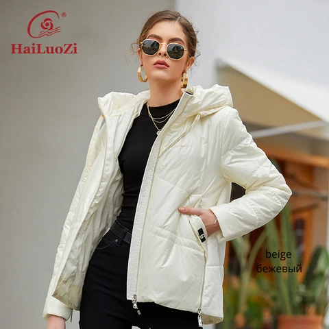 HaiLuoZi 2022 новая весенне-осенняя Женская куртка Повседневная модная куртка на шнуровке короткая стеганая парка с капюшоном теплая тонкая одежда 7050
