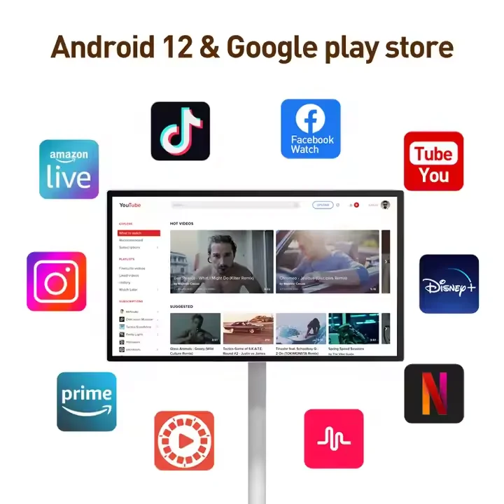 Фото 24-дюймовый портативный ЖК-телевизор на Android 12 с интерактивным цифровым сенсорным экраном, Wi-Fi, HDTV, 60 Гц для дома и офиса №3