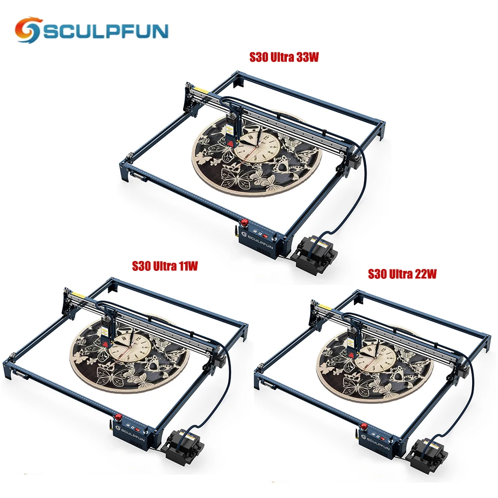 SCULPFUN S30 Ultra 33W /22W/11W Engraving machine Automatic Air-assist System Replaceable Lens 600x600mm Engraving Area