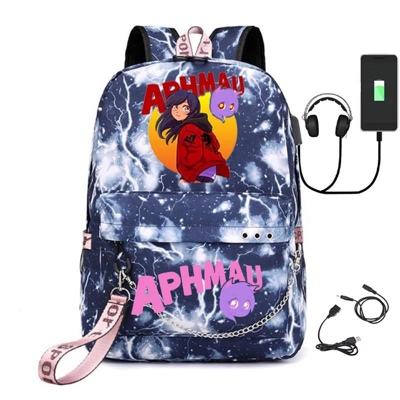 Aphmau men's laptop USB bag canvas shoulder boys and girls backpack with pencil case