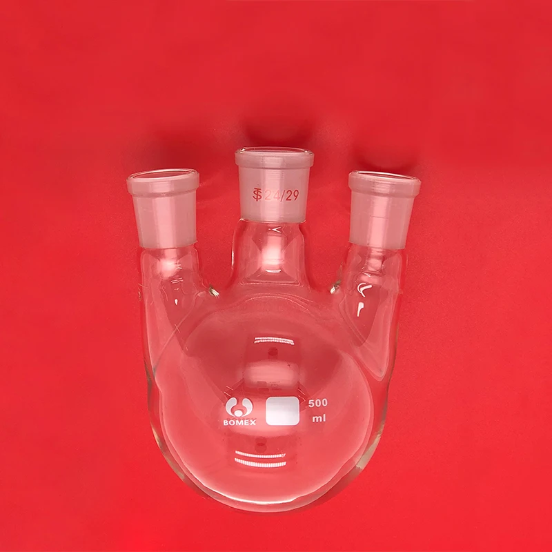 

Лабораторная стеклянная колба 500 мл с 3 горлышками и плоским дном, соединение 24/29, стеклянная колба, лабораторное стекло