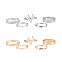 1set metal simple fashion lightning ring heart beat ecg electrocardiogram couple adjustable rings for women men lovers girls