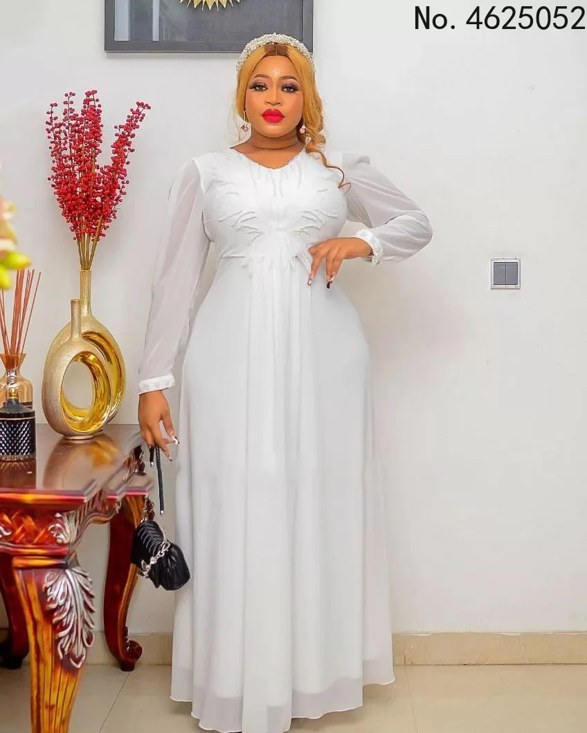 

African Chiffon Dresses for Women 2022 Wedding Party Gown African Long Sleeve Abaya African Clothes Women American Clothing