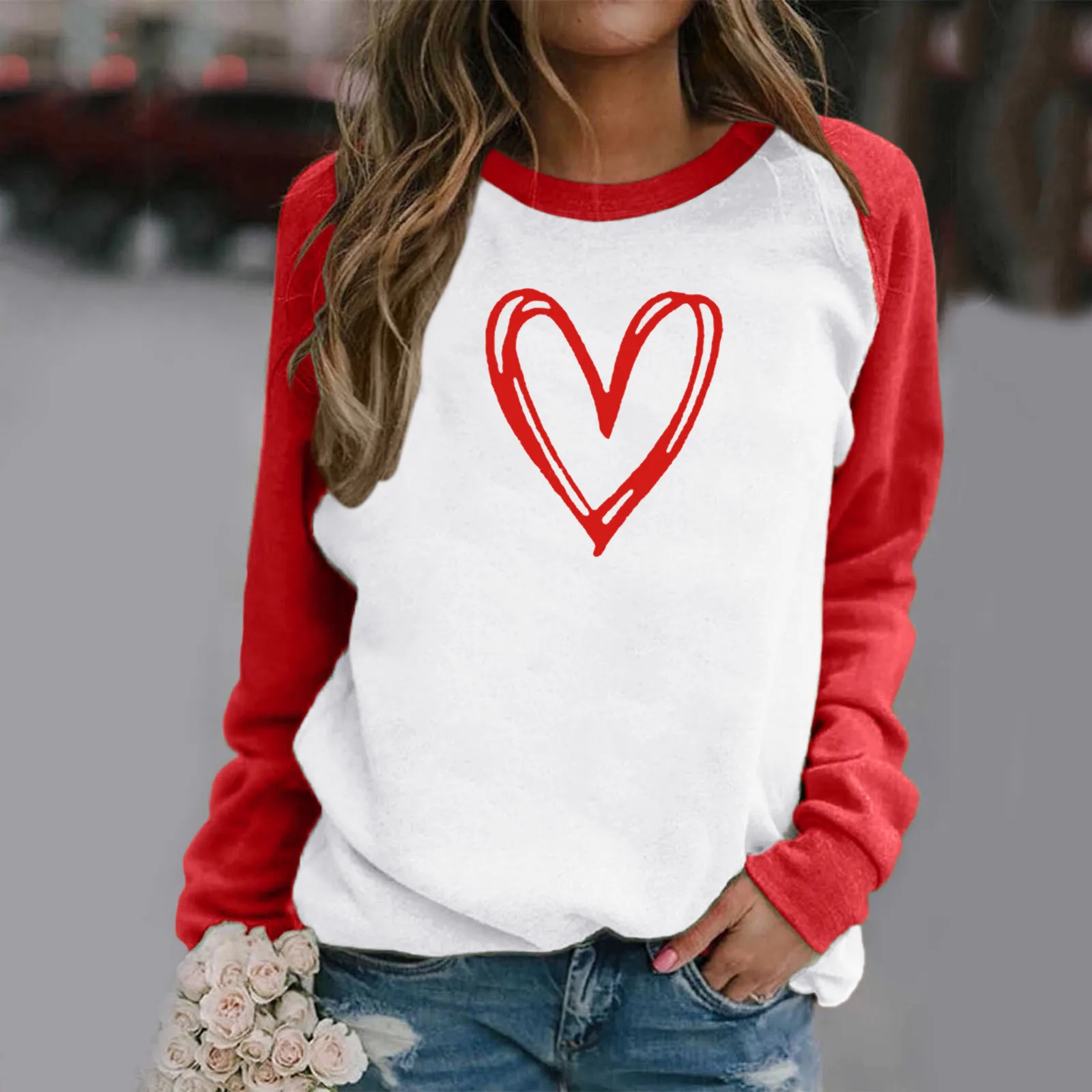 

Women's Valentine's Day Top Shirt Love Printed Cute Shirts Casual O Neck Long Zipper Fleece Jacket Women Fleece Hoodie Women
