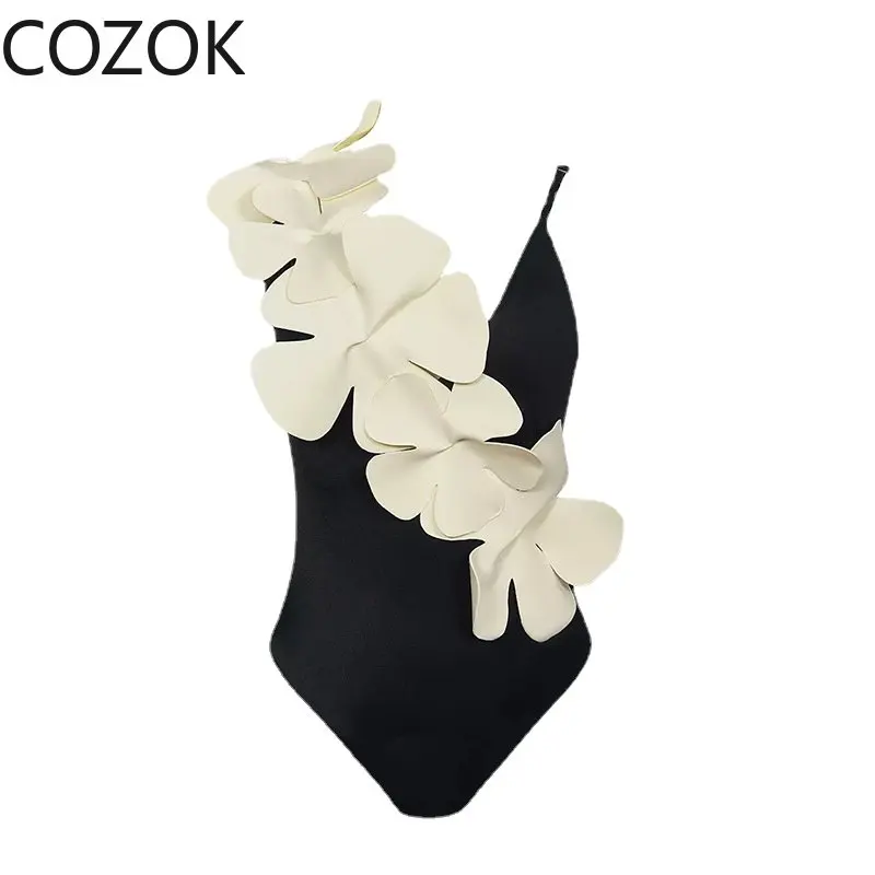 2023 New Retro One Piece Swimsuit Skirt Shoulder Strappy Swimsuit Print Floral Swimwear Women Slimming Bathing Suit Beach Wear