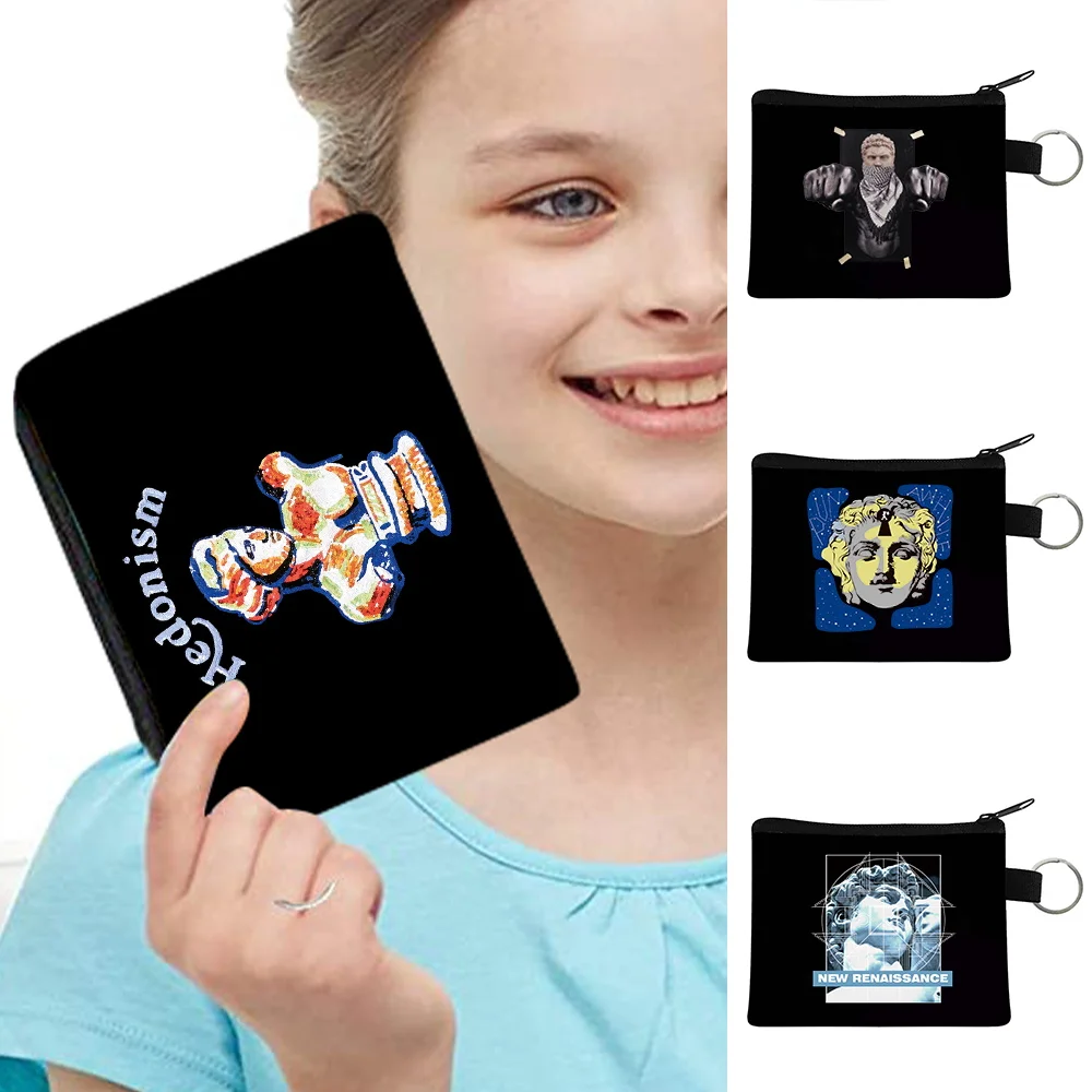 

Coin Purse Women's Bag Canvas Coin Purse Zipper Pouch Small Wallet Children Female Key Card Holder Mini David Printing Money Bag