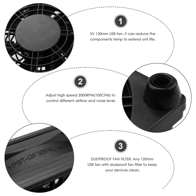 120Mm 5V USB Powered PC Router Двойные вентиляторы Вентилятор охлаждения с высоким воздушным