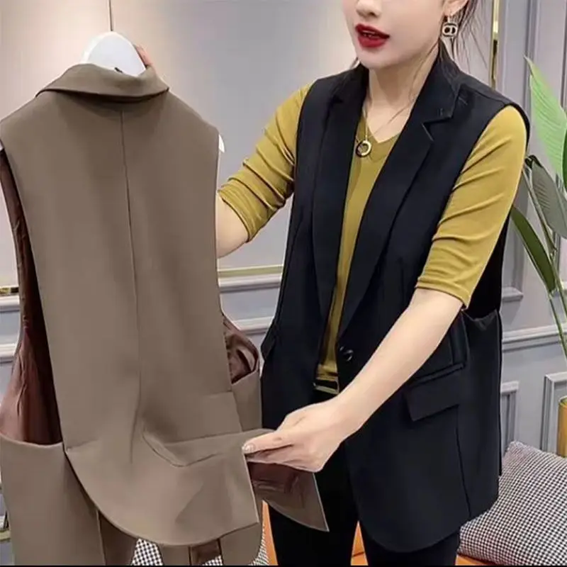 

Woman Classic Long Blazer Vest Female Sleeveless Jacket Elegant Office Coat Waistcoat Ladies Pocket Waistcoat Causal Vests G115