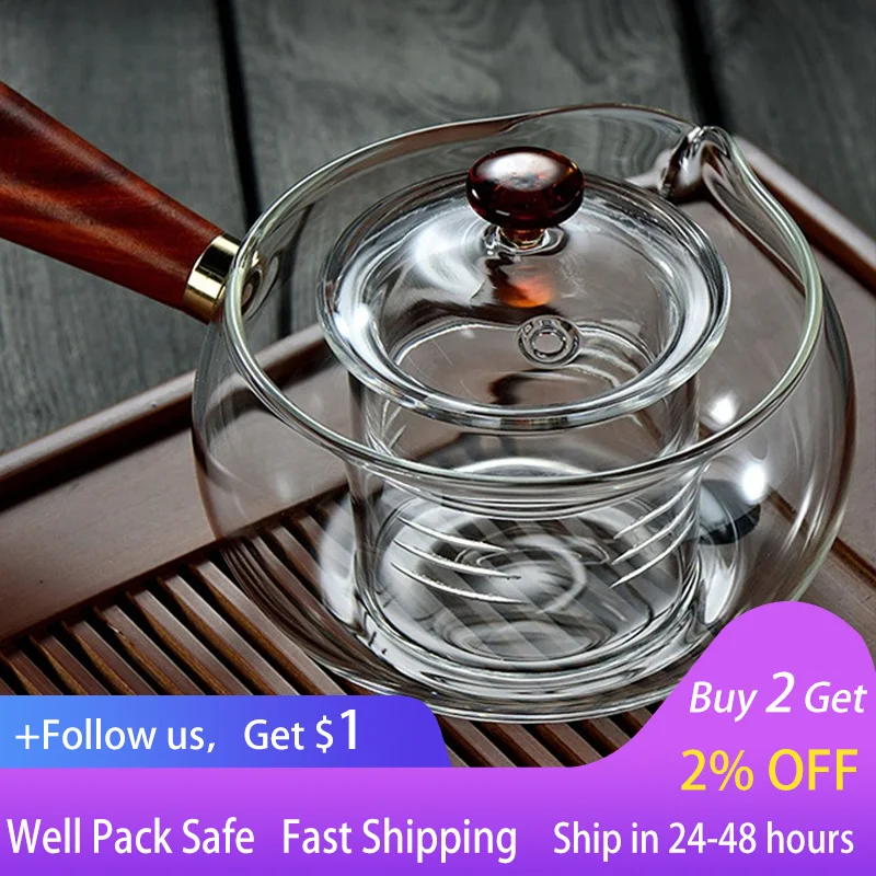 

Heat Resistant Glass Transparent Teapot Strainers Chinese Kung Fu Tea Cooker High Boron Silicon Teawear Set Ceremony