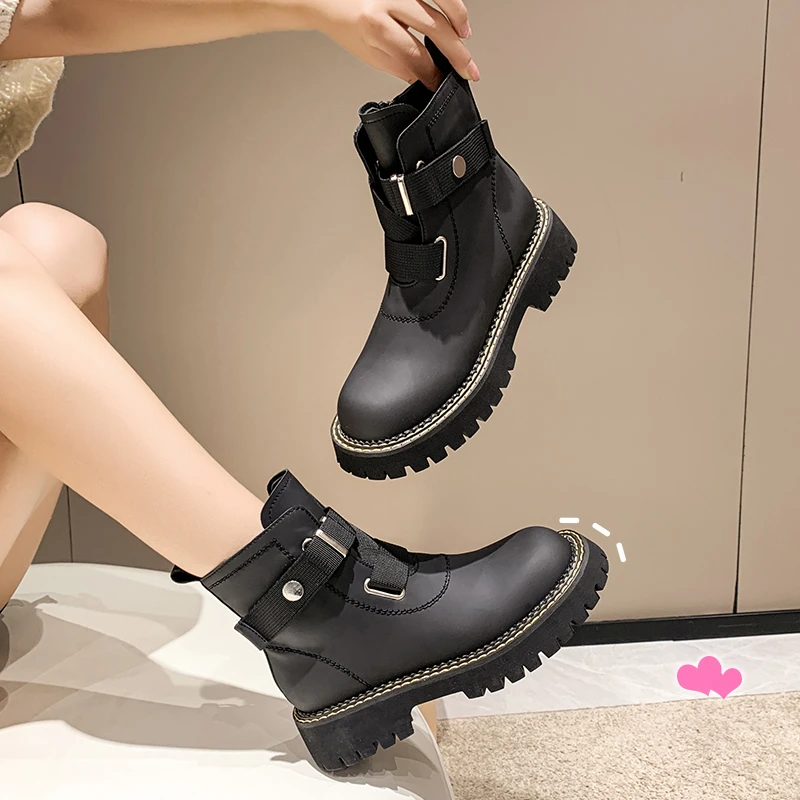 Leather Martin Boots Women's Autumn and Winter High-end Short Korean Style British Single Women Shoes Goth |