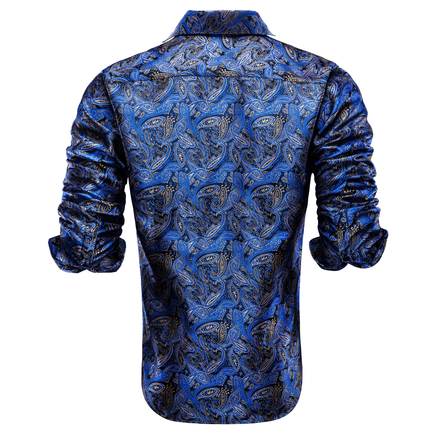 Hi-Tie Long Sleeve Silk Men's Shirt Jacquard Navy Royal Sky Blue Slim Fit Shirts Casual Blouse Free Shipping Summer Spring Fall