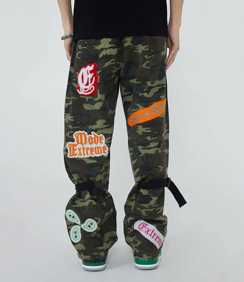 Hip Hop Camouflage Embroidery Casual Jeans Trousers Loose Cargo Harakuju Denim Pants For Male Patchwork Streetwear