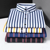 new stretch long sleeve shirts mens striped korean fashion slim fit shirts business casual non iron comfortable mens clothing