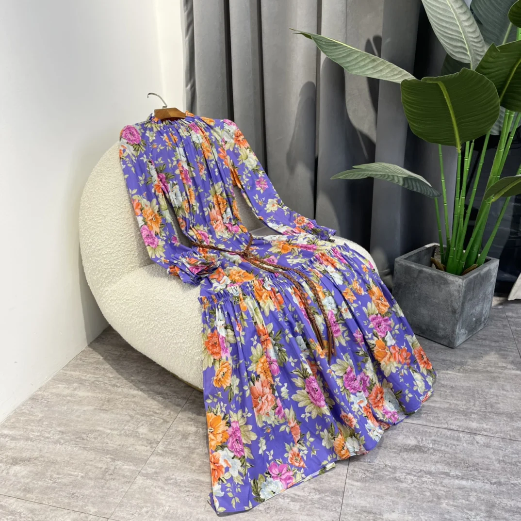 

Женское винтажное платье до середины икры, лоскутное платье из 2022 хлопка высокого качества с розовыми, оранжевыми и фиолетовыми оборками и ...