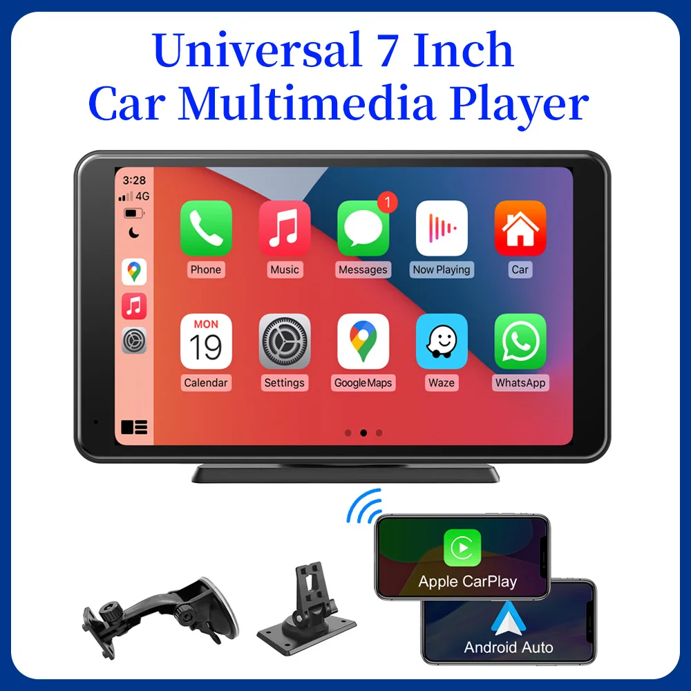 

Универсальный 7-дюймовый автомобильный мультимедийный плеер для приборной панели беспроводной Apple Carplay беспроводной Android автомобильный портативный автомобильный радиоприемник стерео приемник