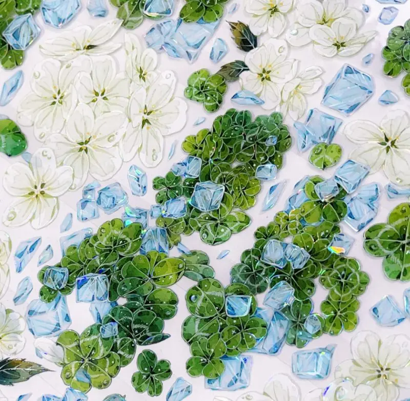 

10meter Green Leaf Ice Cube Shiny PET Tape Sample