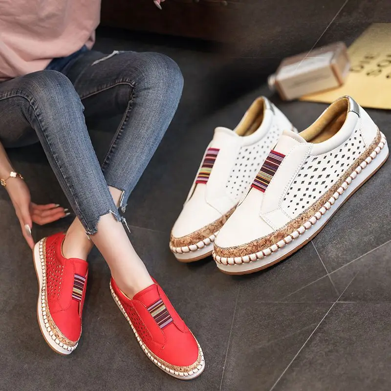 

Women's 2023 Summer Large Hollow out Flat Bottom Breathable Slip-on shoe Mesh Hole Single Shoes Slip on Lazy Couple Shoes