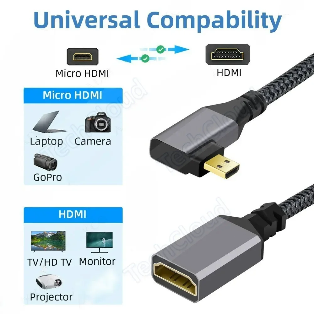 4K HDMI-совместимый адаптер Micro HDMI-HDMI Кабель папа-мама HDMI 4K@60 Гц HDR 3D Dolby 18 Гбит/с
