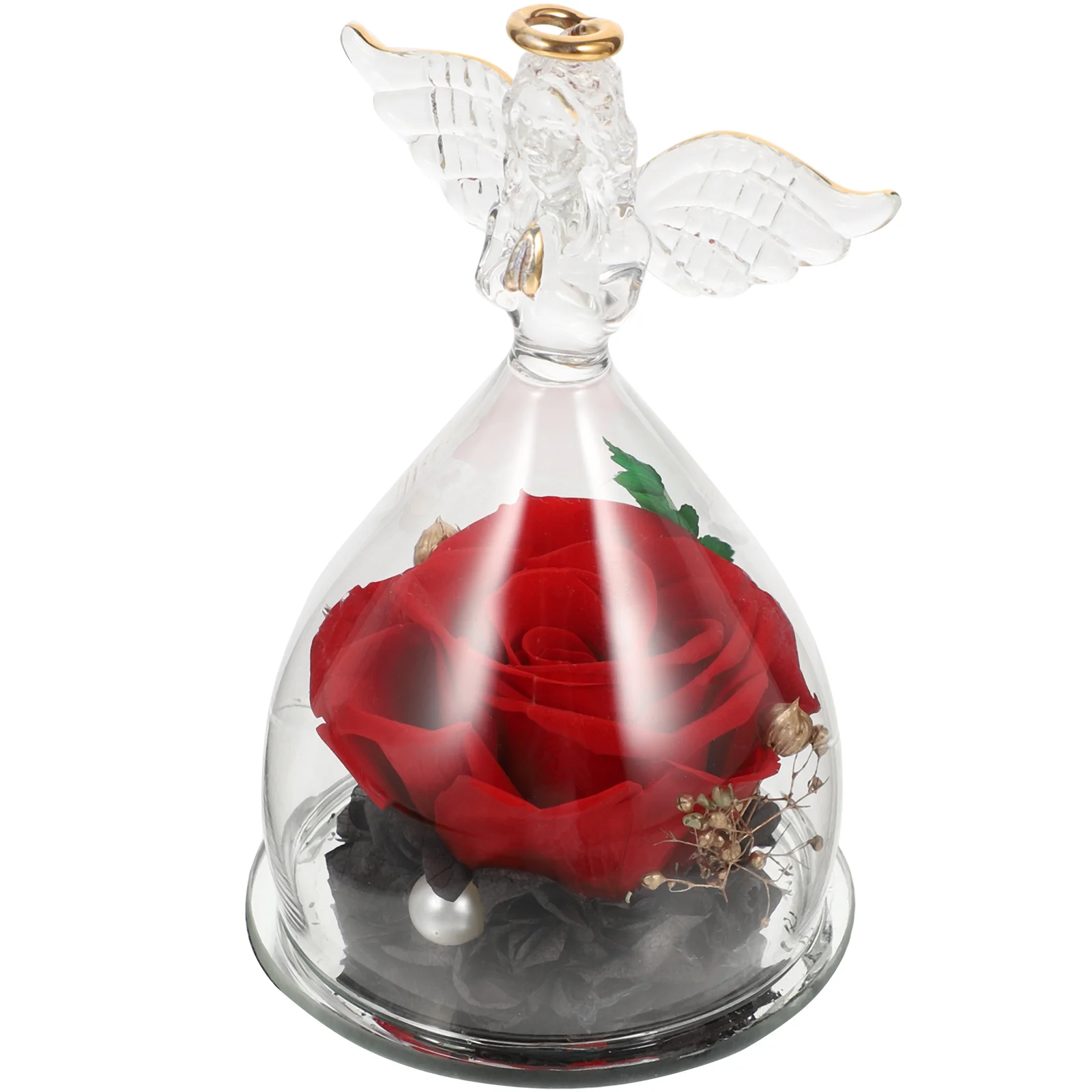 

Rose Flower Preserved Dome Eternal Box Gift Angel Day Flowers Valentines Wedding Real Adornment Immortal Figurine Withered Never