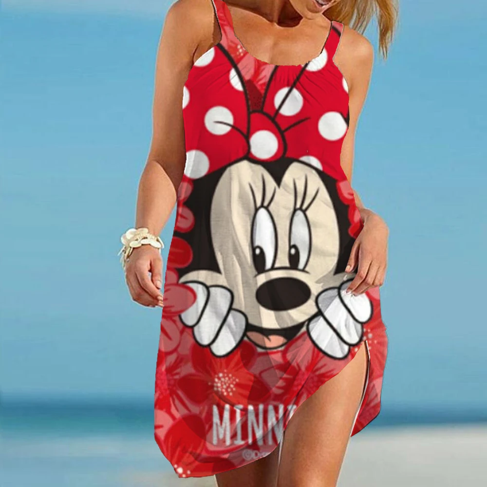 

Summer Women 3D Tie Dye Rainbow Suspenders Bohemian Vintage Beachwear Girl Disney Minnie Mickey Mouse Sexy Party Beach Dress