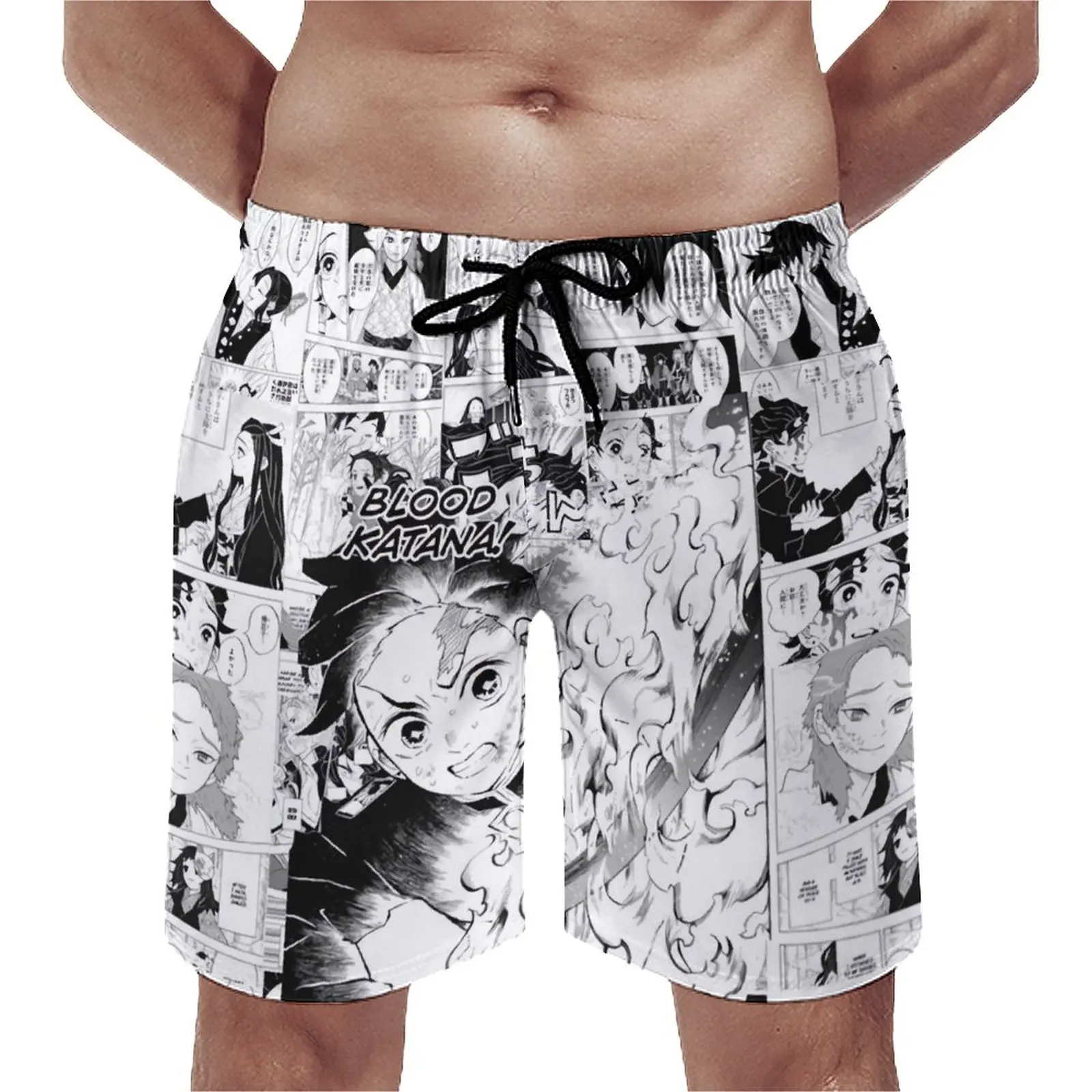 

Demon Slayer Manga Board Shorts Kimetsu No Yaiba Retro Beach Shorts Men's Custom Running Surf Fast Dry Swim Trunks Gift