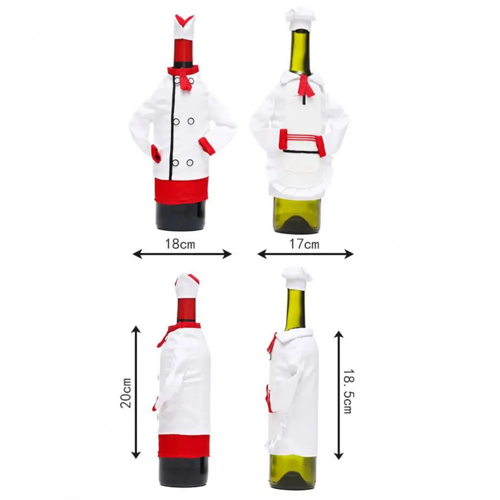 Wine Bottle Cover Bag Mini Chef Clothes Hat Buttons Lace Xmas Wine Bottle Sleeve Wrap Christmas Kitchen Restaurant Decoration images - 6