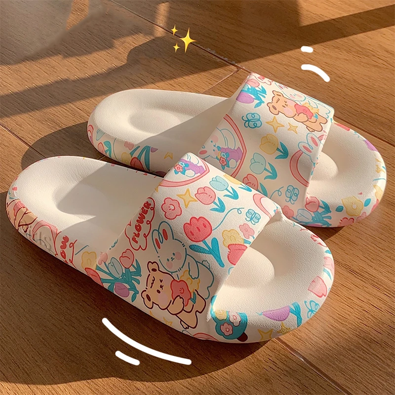 

Soft Comfortable Women Slippers Printing Leisure Home Bathroom Slides Girl Heart Cute Rabbit Outdoor Thick Sole Ladies Shoes