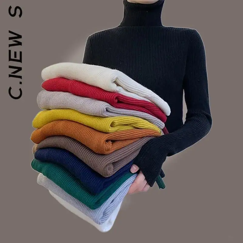 

C.New S Turtleneck Women Sweater New Knitted Korean Slim Sweaters Women Popular Cheap Knit Sweater Casual All-Match Female