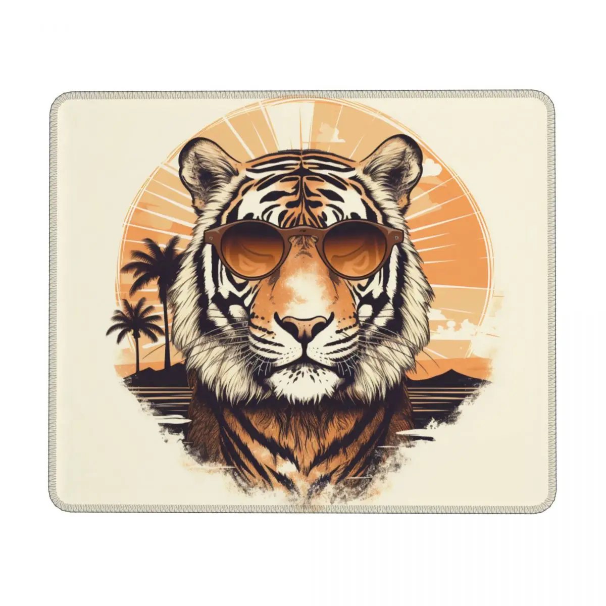 

Tiger Horizontal Print Mouse Pad Sunset Animals With Sunglasses Aesthetic Original Mousepad Office Non Slip Rubber Mouse Pads
