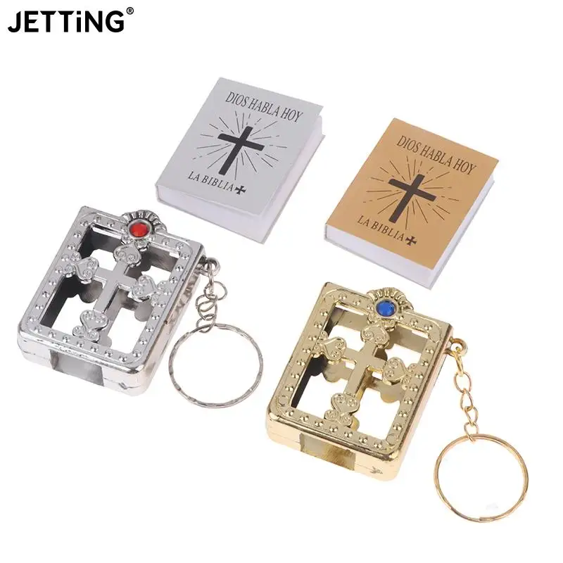 

1Pc Mini Holy Bible Keychain English Religious Miniature Paper Spiritual Christian Jesus Cover Keyring Gift Bag Accessories