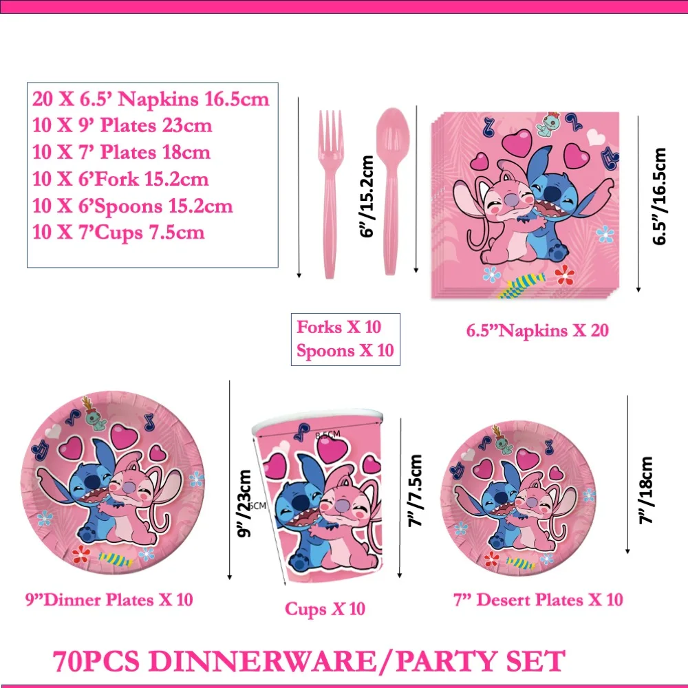 

Pink Lilo Stitch 70 PCS Plates Cups Set For Birthday Baby shower Wedding Children Dinner Gathering School College Celebrations