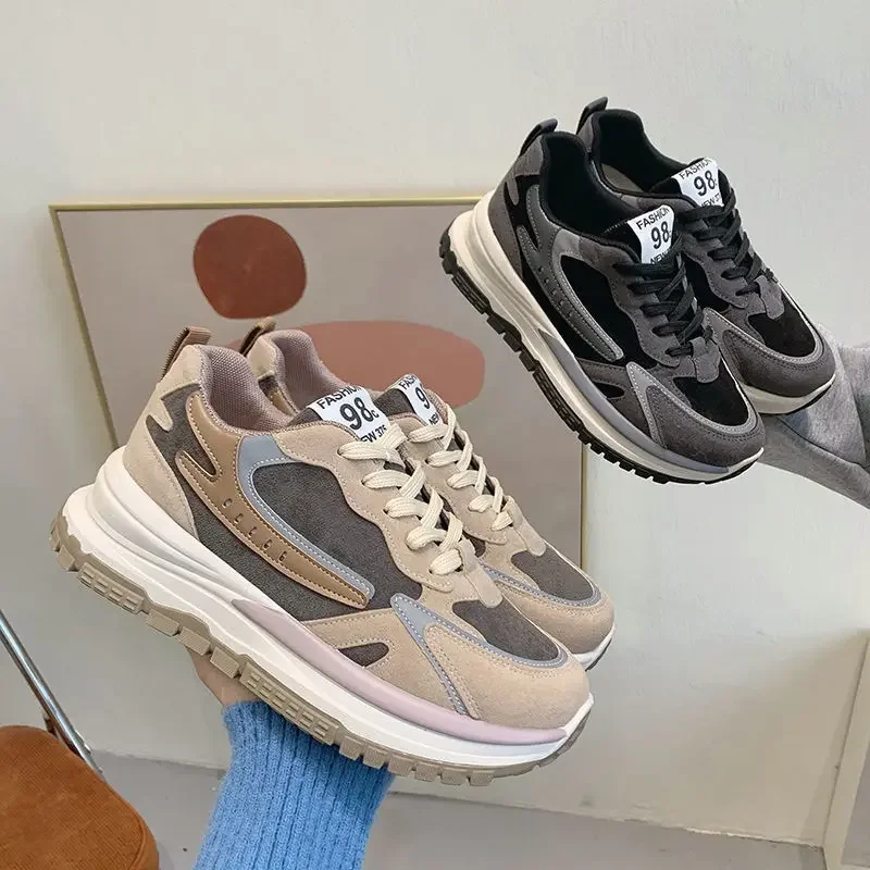 

2023 Vintage Platform Sneakers Women Autumn Fashion Patchwork Sports Shoes All-match 2024 Anti Slip Daily Wear Ladies Footwear