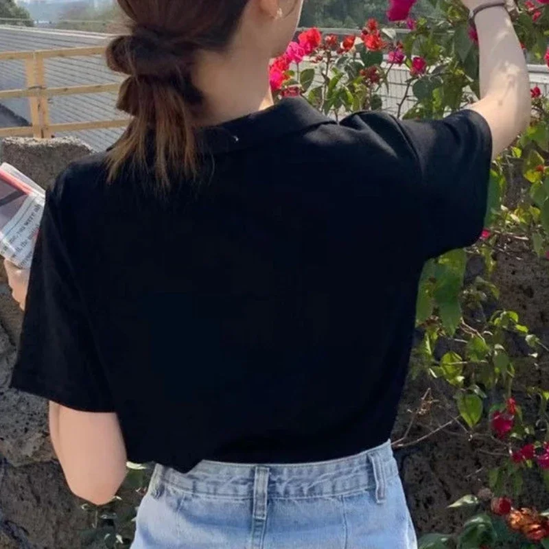 6-цветные футболки женские однотонные повседневные мягкие лацканы в