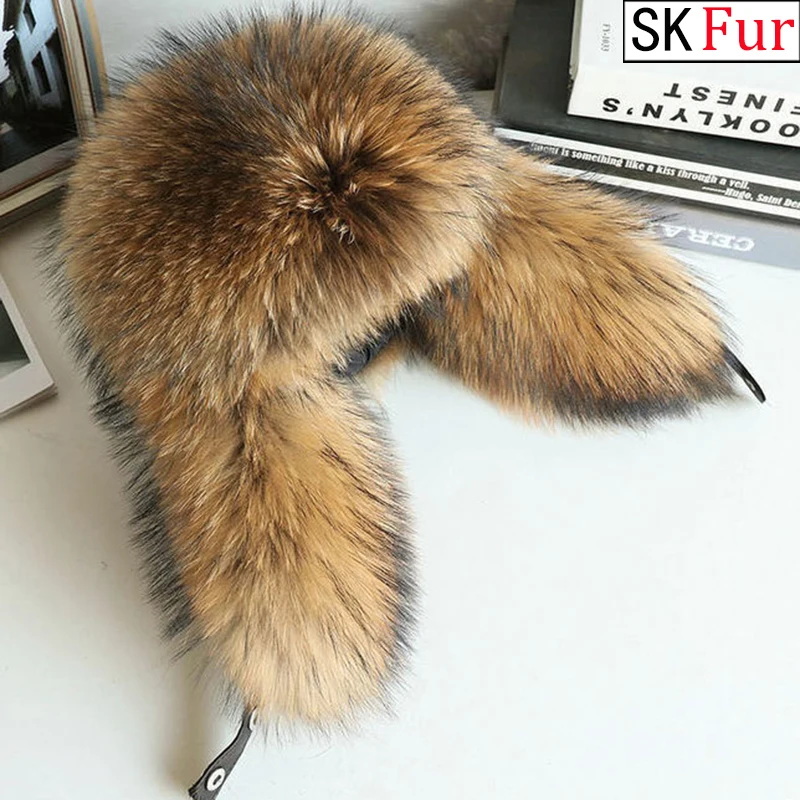 Зимняя мужская шапка-ушанка из 100% натурального Меха чернобурки меха енота