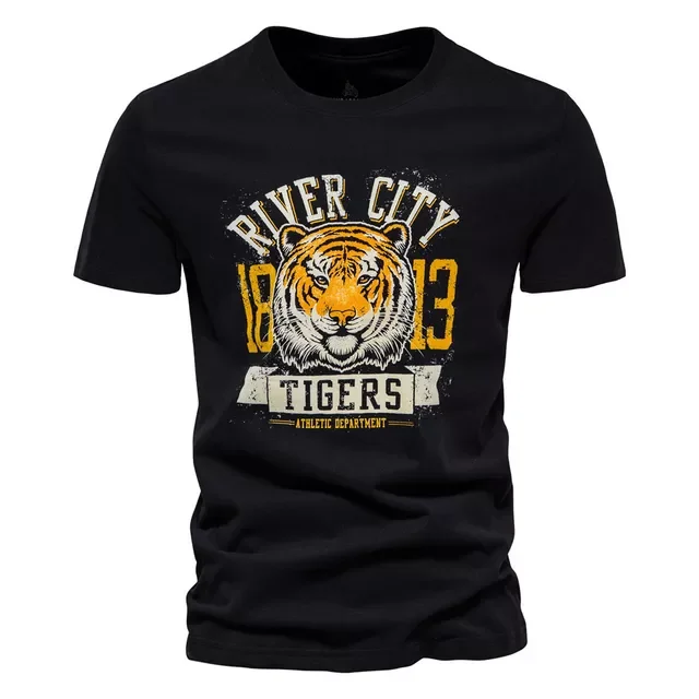 

T Shirts Casual Summer O-Neck Men T-shirts Tiger Printing Fashion Streetwear Brand Clothing Short-Sleeve Male Tee Tops