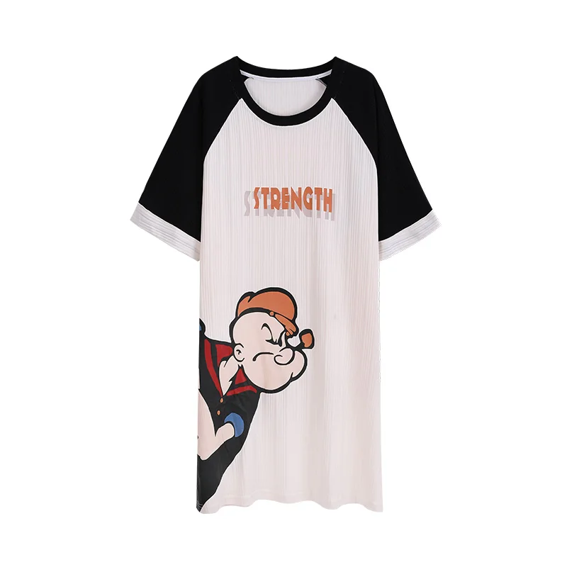 Disney Popeye Cotton Sleepshirts Nightgown Summer Night Dress Women Nighties Short Sleeve Nightwear Sleepwear Women Home Shirts