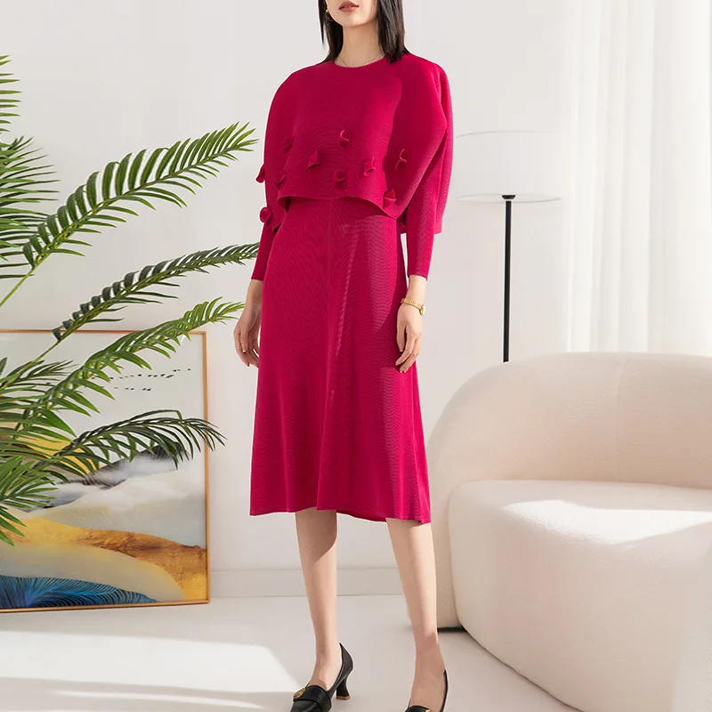 Женский плиссированный комплект из топа с круглым вырезом и рукавами летучая