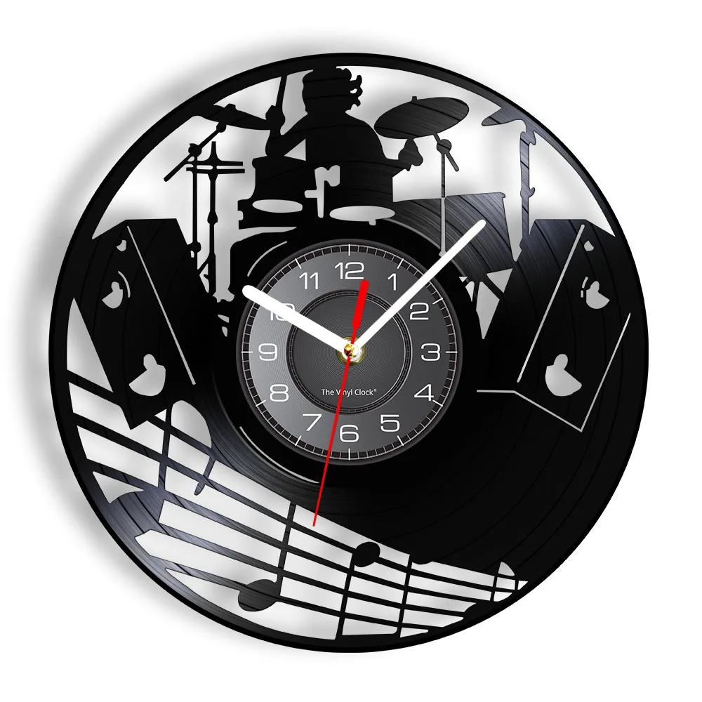 Drummer Drum Kit Wall Clock Rock N Roll Vinyl Record Wall Clock Drum Musical Instruments Inspired Silent Quartz Clock Wall Watch