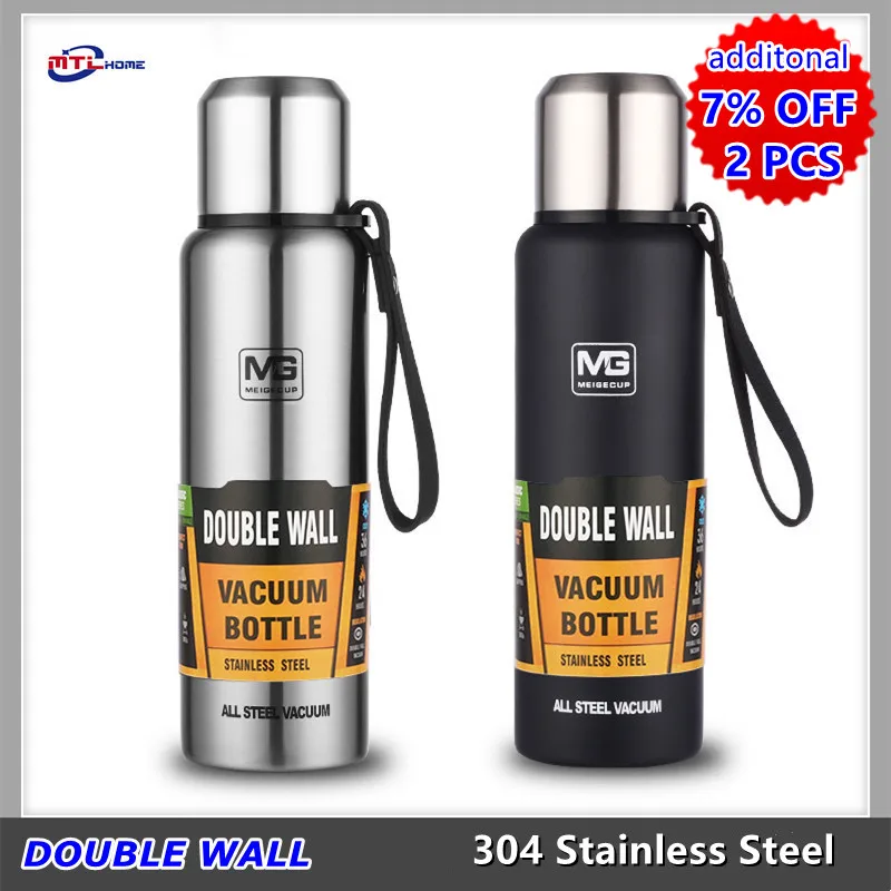 Stainless Steel  Portable Vacuum Flask Insulated Tumbler Bottle Thermos with Rope 500/700/1000/1500ml