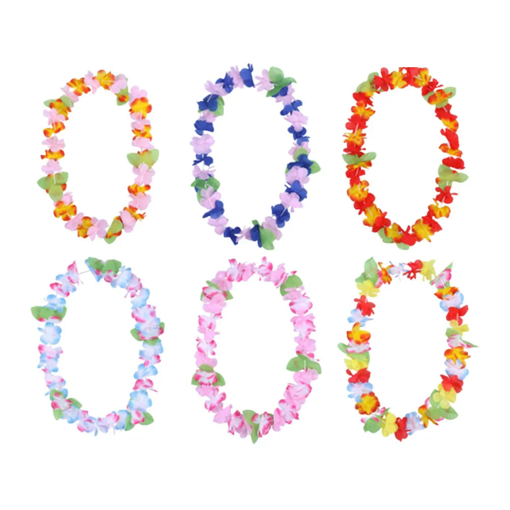 

6 Pcs Beach Flower Garland Luau Wristband Costume Necklace Hula Garland Bracelet Hawaiian Necklace Accessories Lei Party Favors