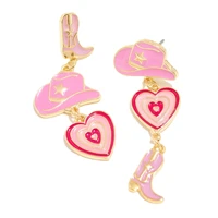 charms cowboy hat boots pendant earrings for women girls cute enamel pink heart shoes drop earrings aesthetic jewelry gifts