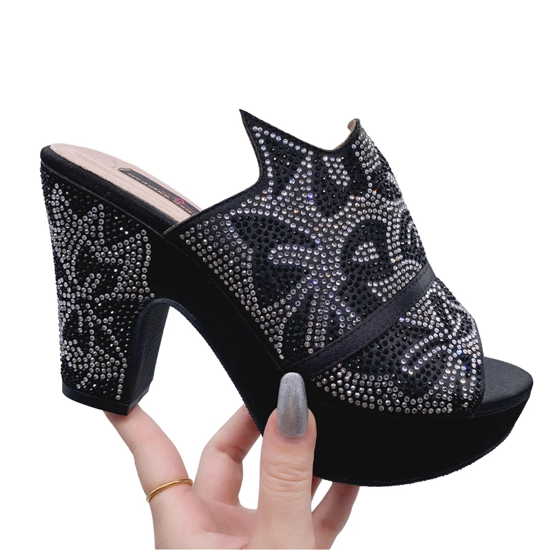 2023 Summer New Purple Gold Shiny Diamond Decorated High Heels Nigeria Ladies Party Shoes Fashion