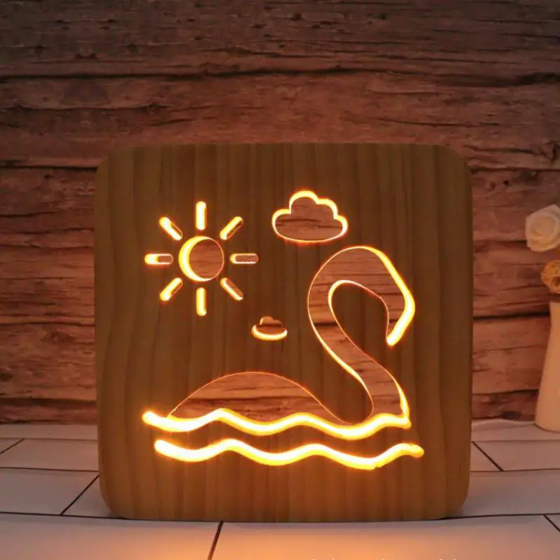 

3d-ночник с перекрестной границей, милый подарок на день рождения, декоративная светодиодная маленькая настольная лампа из цельной древесины с вырезами, креативный подарок